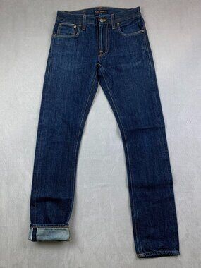 Nudie Jeans Men Pants 28 Dark Blue Selvedge Denim Thin Finn Organic Cotton 28x32